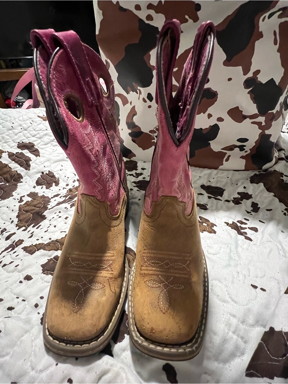 Shyanne Pink and Tan Western Heeled Boots